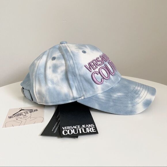 ⭕️ VERSACE JEANS Cap Hat Logo Designer Tie-dye Blue White Purple Denim - Picture 4 of 7